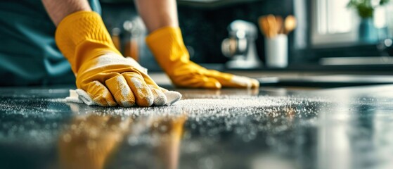 Person Cleaning Surface with Cloth. Generative ai.