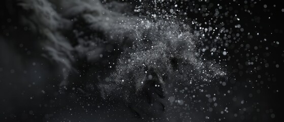 Obraz premium Overlay of ash particles, on black background, Generative AI