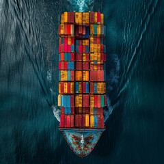 Huge Container Tanker at Sea, Cargo Concept, Loaded Container Ship, Generative AI Illustration