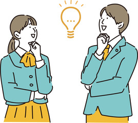 上を向いて閃く男女の学生イラスト