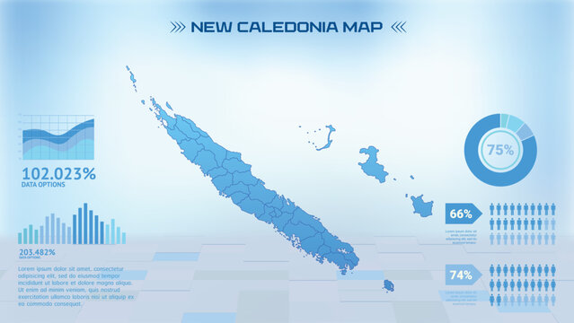 Blue New Caledonia Map with States, Political New Caledonia infographic map vector illustration