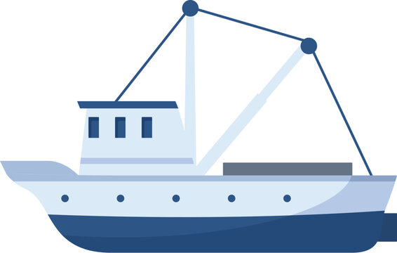 recommend clip art: Fishing boat sailing on the water, big crane for fish catching, industrial trawler for seafood production