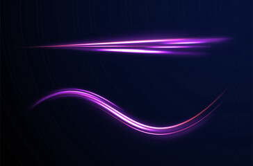 Light trail wave, fire path trace line, car lights, optic fiber and incandescence curve twirl. High speed road in night time abstraction. Sport car is made of polygons, lines and connected dots.