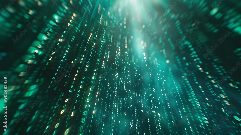 Poster flowing digital matrix background with endless cyber themed data stream