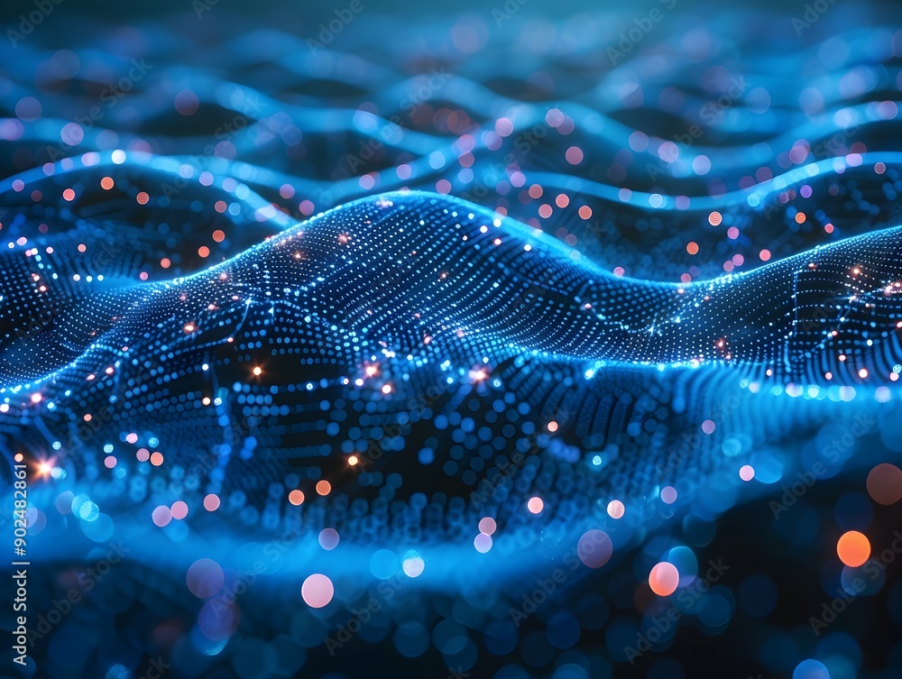 Poster holographic cyber network with interconnected data points and futuristic technology background