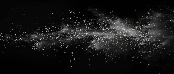Overlay of fuzz particles, on black background, Generative AI