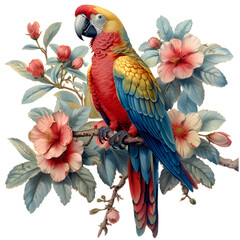 Fototapeta premium parrot bird old botanical style with white isolated background