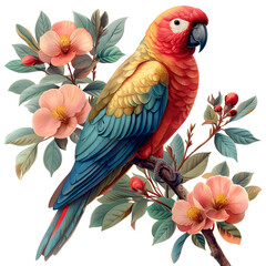 Obraz premium parrot bird old botanical style with white isolated background