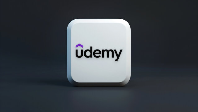Udemy app 3d icon on a dark background