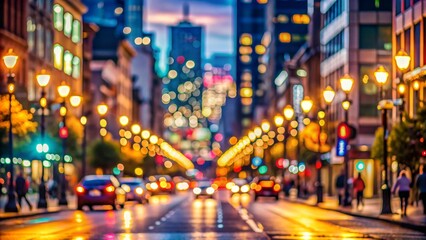 Fototapeta premium City Street Bokeh Blur Perspective at Twilight, Vibrant Urban Composition with Colorful Lights