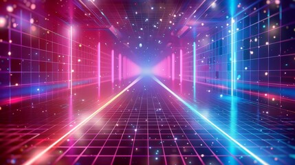 Retro background with neon colors and grid patterns