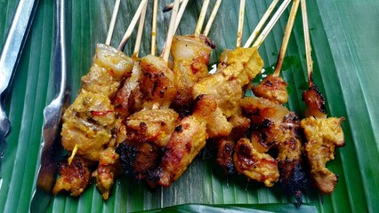 sate babi karang asem is traditional pork satay from karangasem, bali. 