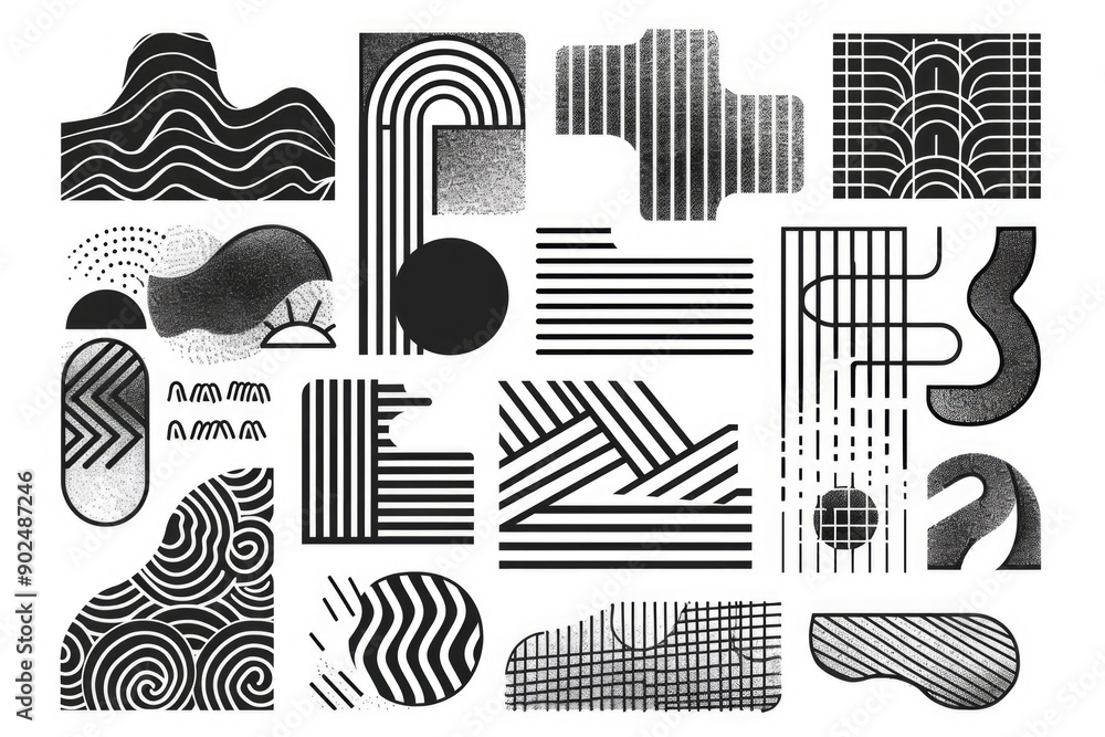 Aufkleber a collection of various shapes in monochrome tones