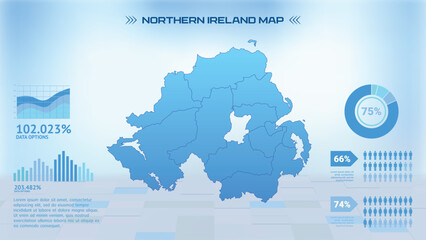 Blue Northern Ireland Map with States, Political Northern Ireland infographic map vector illustration