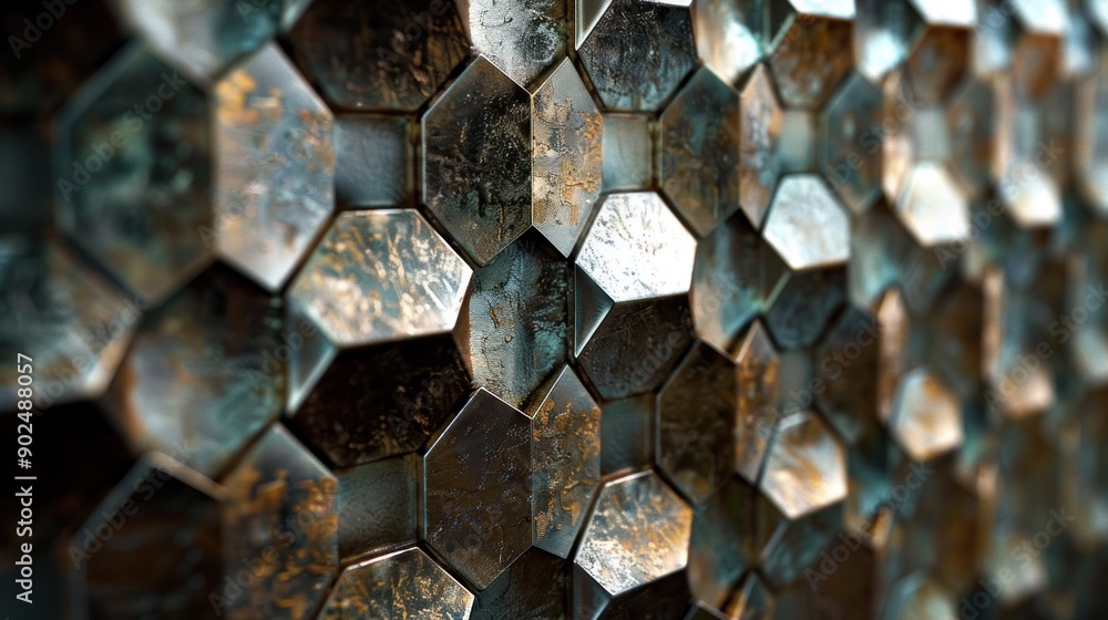 Poster abstract metallic hexagon pattern with rusted texture