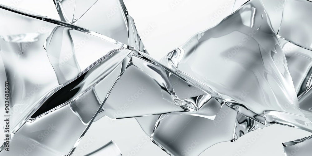 Poster a close-up view of a shattered glass window with jagged edges and sharp fragments