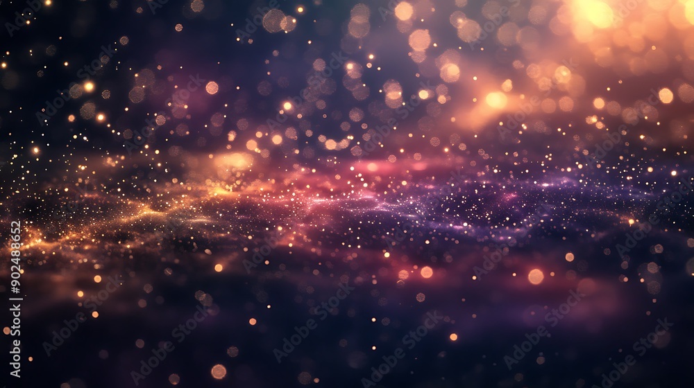 Poster captivating abstract background depicting a cosmic scene with sparkling lights and blurred shapes, c