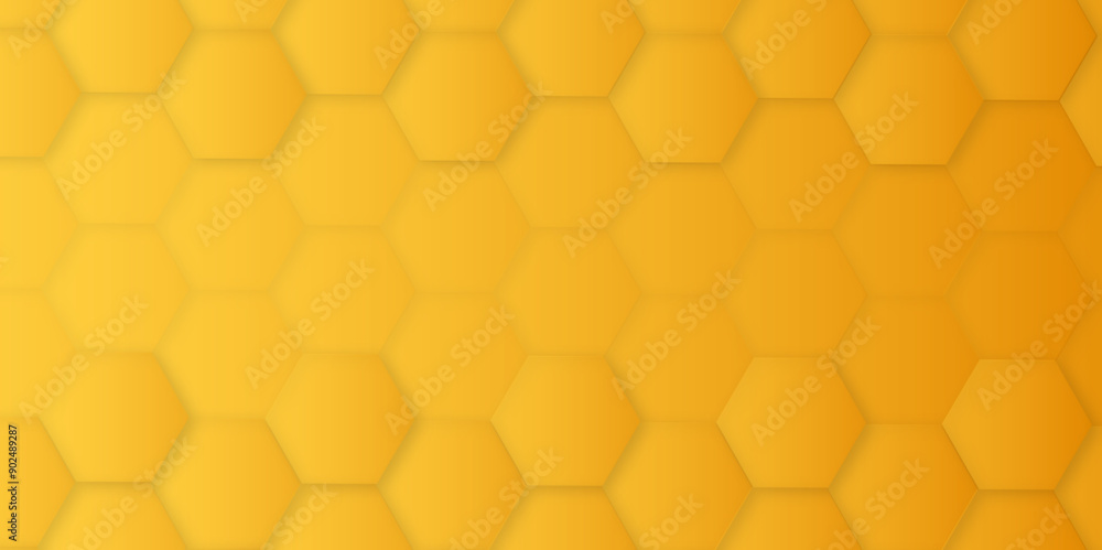 Poster 3d hexagonal structure futuristic orange background and embossed hexagon abstract with hexagon backg