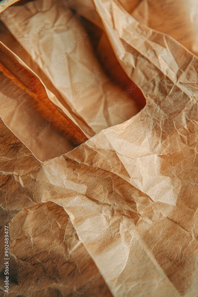 Poster a close-up of a piece of brown paper with textured surface and creased edges