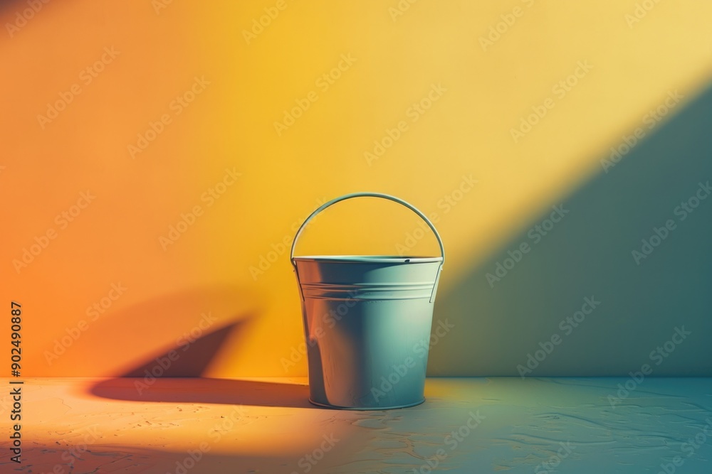 Poster A common household item used for storage and organization, this picture shows a bucket sitting on top of a table
