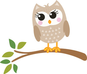 Adorable owl on branch with leaves
