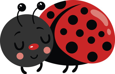 Cute ladybug sleeping isolated on white