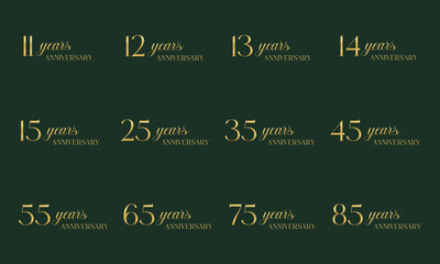 Set of gold anniversary logos on background