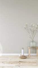 Elegant property interiors with plain light and minimal rustic furniture. Minimalist Real Estate composition image