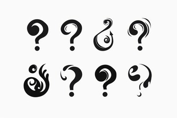 Question mark icon, quiz symbol, interrogation sign, simple rebus silhouette, questions emblem, faq set