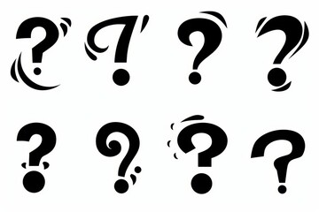 Question mark icon, quiz symbol, interrogation sign, simple rebus silhouette, questions emblem, faq set