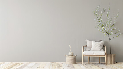 Elegant property interiors with plain light and minimal rustic furniture. Minimalist Real Estate composition image