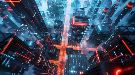 Obraz premium Aerial view of the future city, cyberpunk style