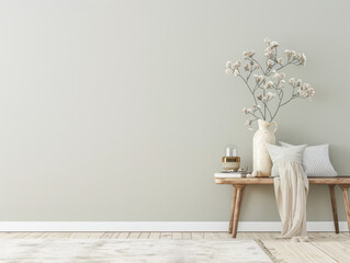 Elegant property interiors with plain light and minimal rustic furniture. Minimalist Real Estate composition image