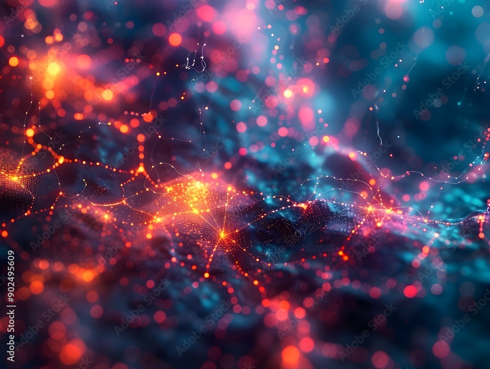 Poster glowing neural network interconnected pathways representing intelligence concept