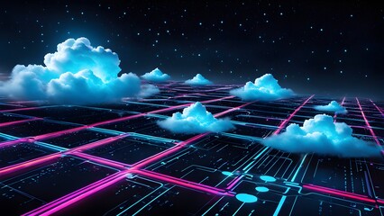 A computer generated image of a city with a sky full of clouds