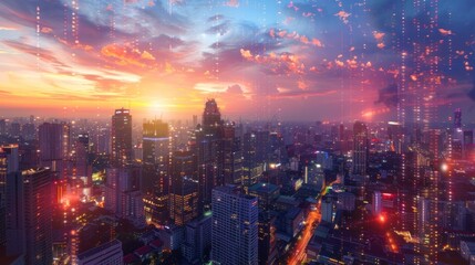 Fototapeta premium aerial view of the city at sunset. the largest in Southeast Asia. Multiple exposures