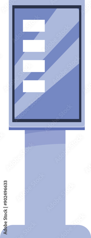 Poster digital interactive information kiosk with blank screen on a metal stand is showing an empty menu