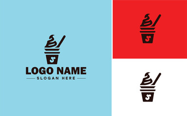 Frozen yogurt shop icon Fro-yo stand Yogurt bar Frozen dessert parlor flat logo sign symbol editable vector