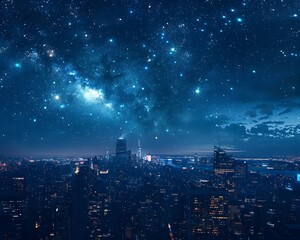 Fototapeta premium Dazzling Metropolis Under a Starry Night Sky Majestic City Skyline at Twilight