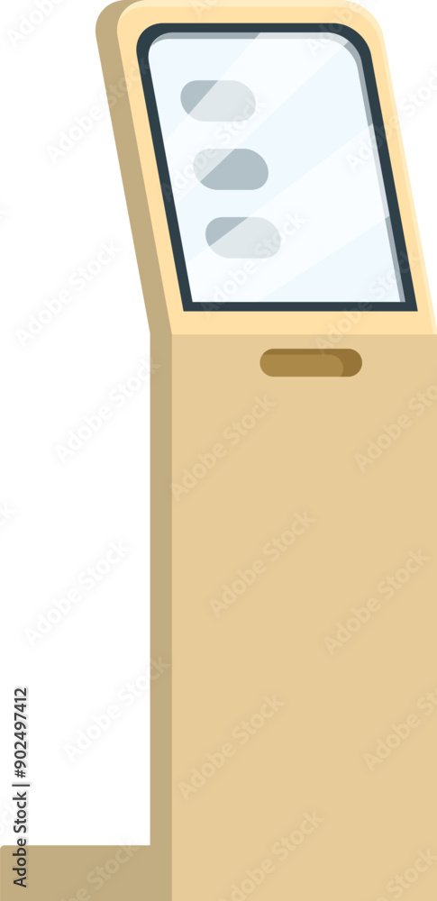 Poster payment terminal with blank screen showing payment options is standing on the floor