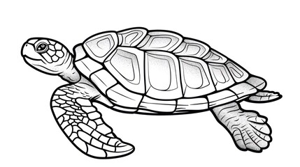 Naklejka premium Black and White Line Art Illustration of a Sea Turtle