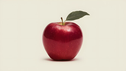 Single Red Apple with Leaf Isolated