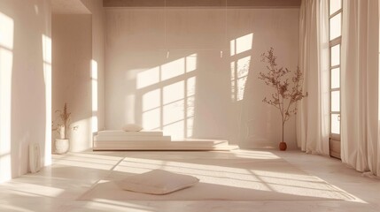 Minimalist Interior Design with Sunlit Room and White Furnishings
