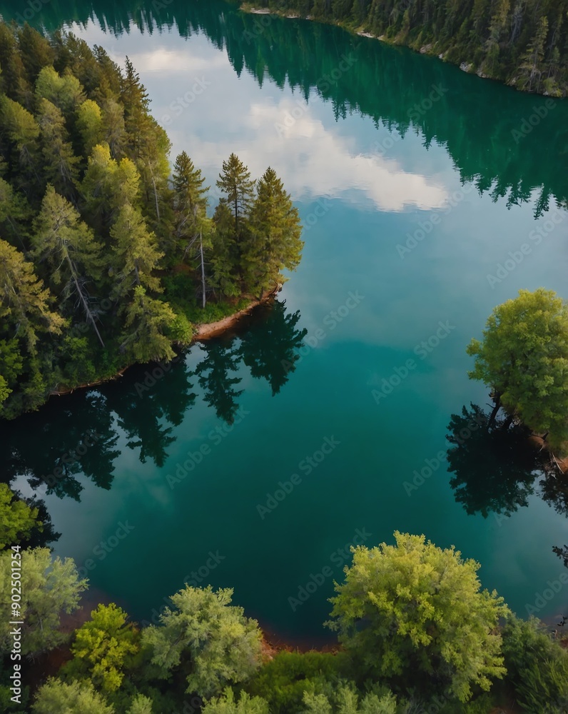 Poster lake with surrounding trees top view backgroundvertica backgroundvertical background vertical shot