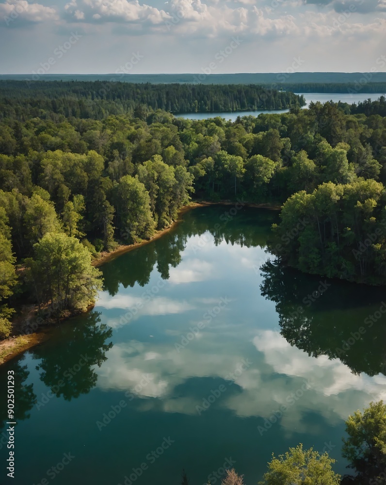 Poster lake with surrounding trees top view backgroundvertica backgroundvertical background vertical shot