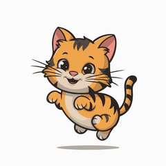 Cute cartoon cat with a striped tail and a white background hand drawn art Vector Icon Illustration