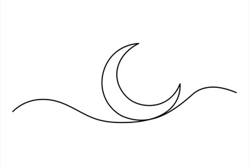 Continuous one line drawing of moon icon. Crescent moon for Ramadan isolated on white background outline vector art illustration