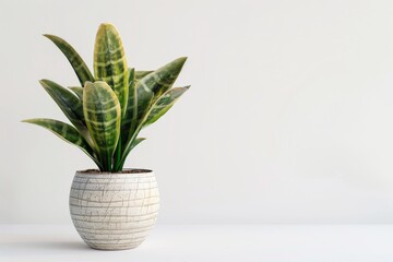 Fototapeta premium Snake Plant in Flowerpot Isolated, Snake House Plant in Flowerpot, Copy Space