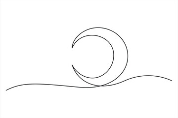 Continuous one line drawing of moon icon. Crescent moon for Ramadan isolated on white background outline vector art illustration