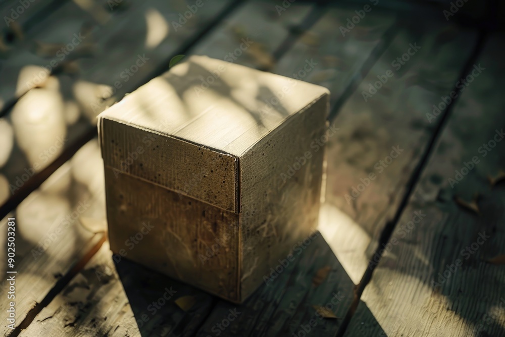 Poster a simple wooden box sits atop a wooden floor, perfect for use as a prop or decorative element in var